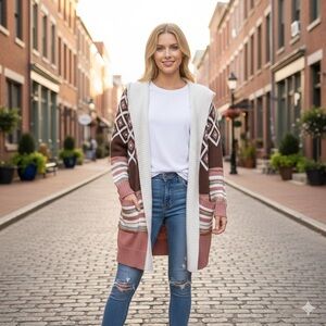 Absolutely Famous Brown and Cream Cardigan Sweater